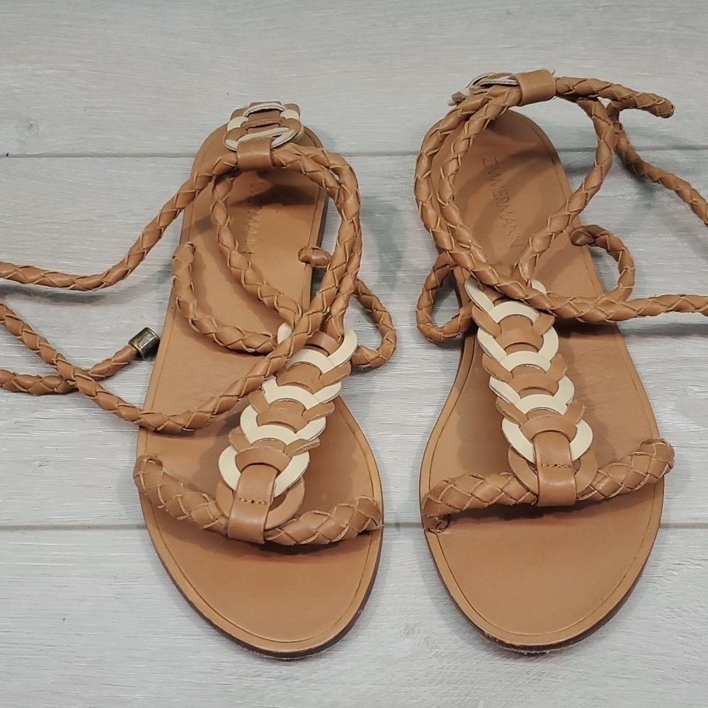 Zimmermann Womens Link Weave Tie Leather Gladiator Flats Sandals sz 36 US 5.5 - Picture 3 of 15